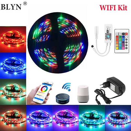 Wifi RGB светодиодная лента гибкий светодиодный Fita Водонепроницаемая Диодная лента 10 м 5 м 15 м работа с Goolge Home Alexa светодиодный контроллер Wi-Fi адаптер - Испускаемый цвет: With WIFI