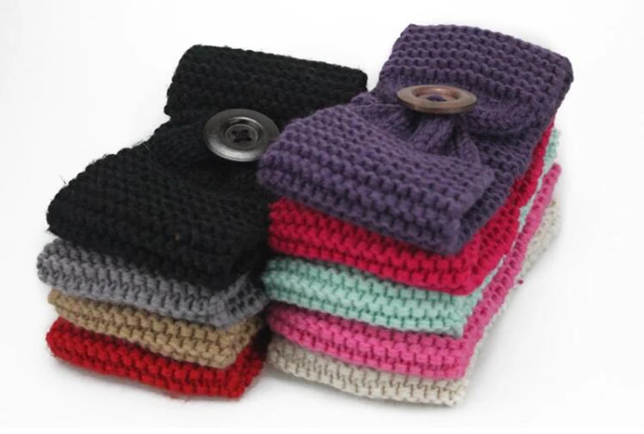 KHGDNOR Wool Knitted Hairband Winter Warm Fashion Button Cross Headband Solid Color Elastic Head Band for Women Girls