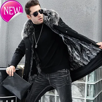 GĂŒnstige Parka, Mann Der Royal Winter Mantel, Lange Parka, Mann Der NatĂŒrliche Kaninchen Rex Futter, Leder Hals Parka