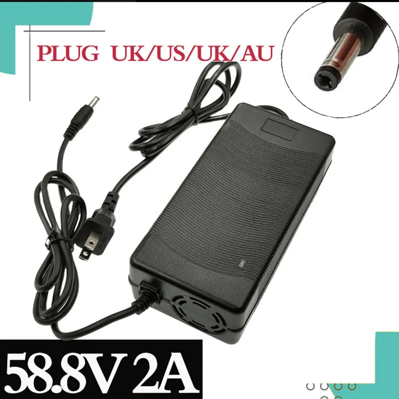 Chargeur 58.8V 2A Pour Batteries Lithium 48V/51.8V - Double Connecteur 5.5mm, Avec Voltmètre LED