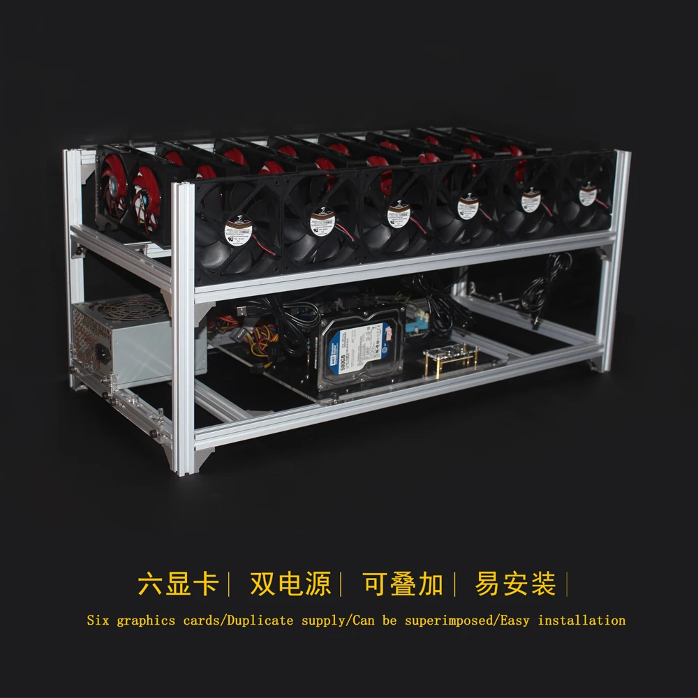 6 8 12 19 GPU Miner Mining Rig Aluminum Stackable Open Air Case Computer ETH Frame Rig For Bitcon Miner Kit Unassembled Ethereum