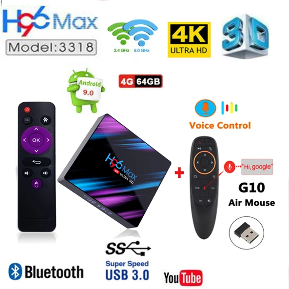 Rockchip RK3318 H96 MAX Smart tv Box Android 9,0 4 Гб ОЗУ 32 ГБ/64 Гб ПЗУ 4K USB3.0 H.265 телеприставка - Цвет: 4G 64G  G10