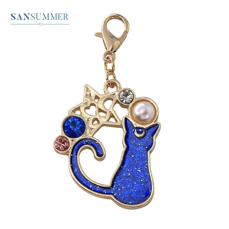 

Sansummer 2019 New Hot Fashion Cute Cat Stars Casual Dangle Pearl Moon Rhinestone Popular Key Chain For Women Jewelry