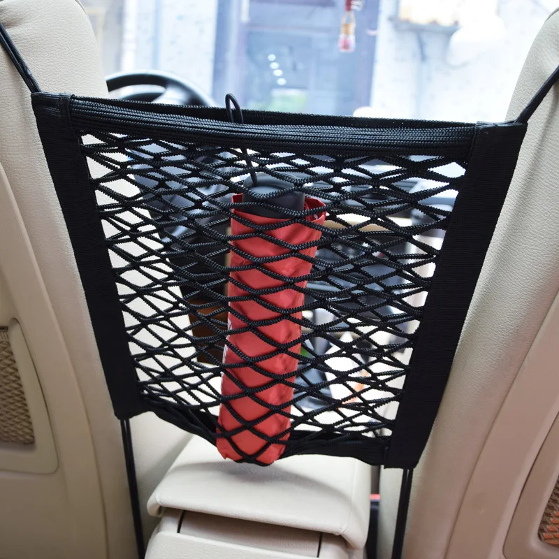 

Universal Black Car Organizer Net Mesh Trunk goods Storage Seat Back Stowing Tidying for Paper towels, umbrellas, Cup and MORE