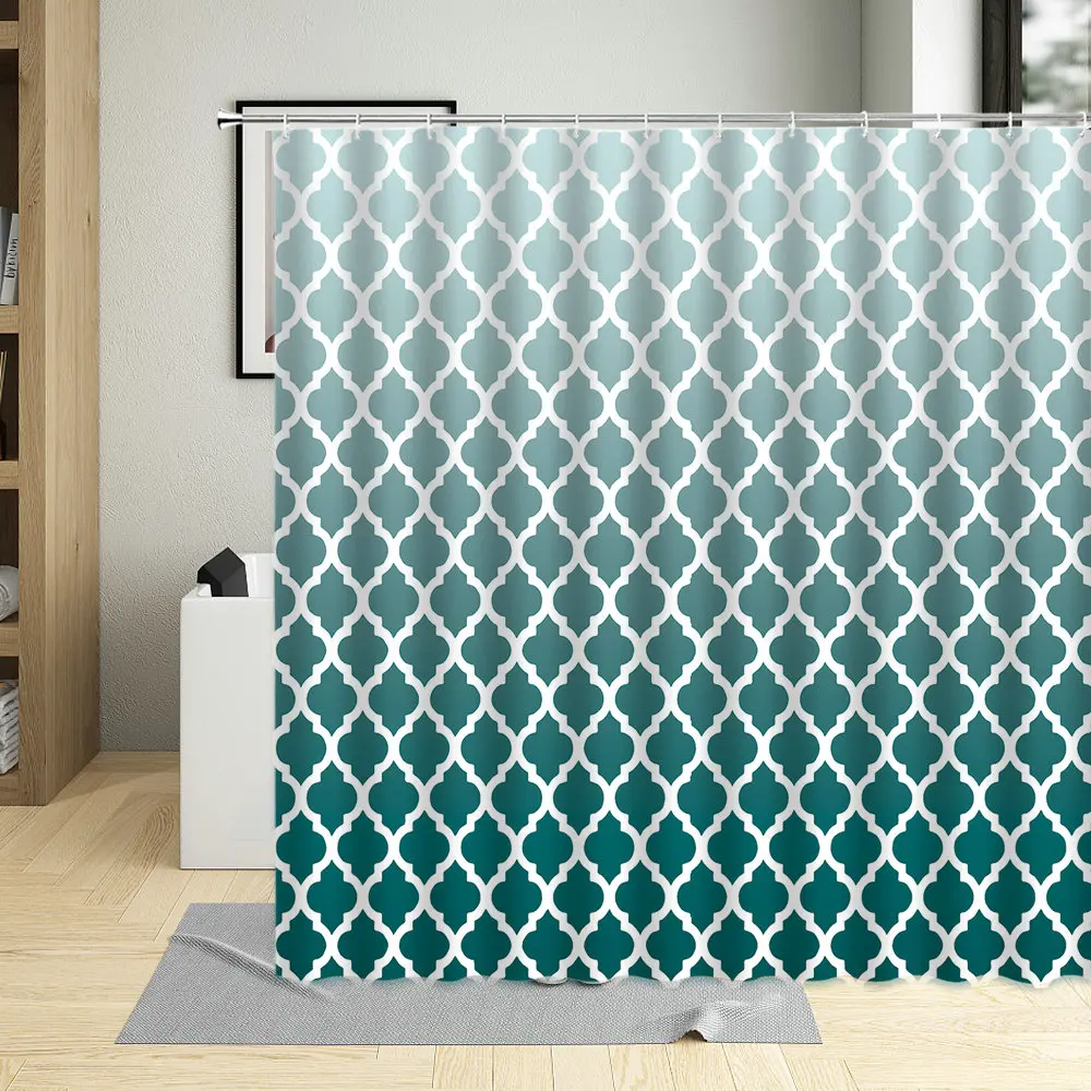 

Абстрактная Геометрическая синяя занавеска для душа с градиентом мозаика Северный Европейский художественный плакат водонепроницаемая ткань шторы с крючками для ванной занавеска с крючками