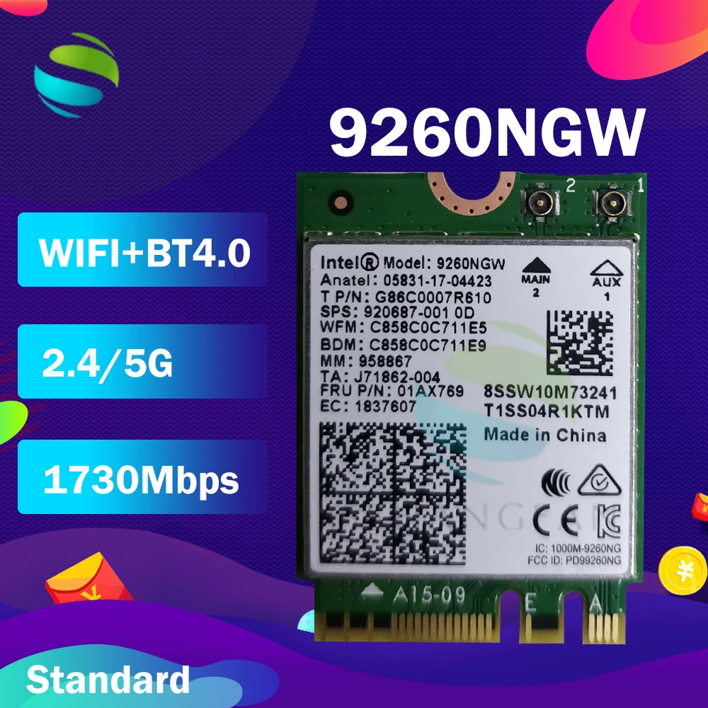 Wi Fi карта для Intel Dual Band AC 9260 9260NGW 9260AC 1 73 Гбит/с NGFF ключ A E 802.11ac Bluetooth 5 0 Windows 10|Сетевые