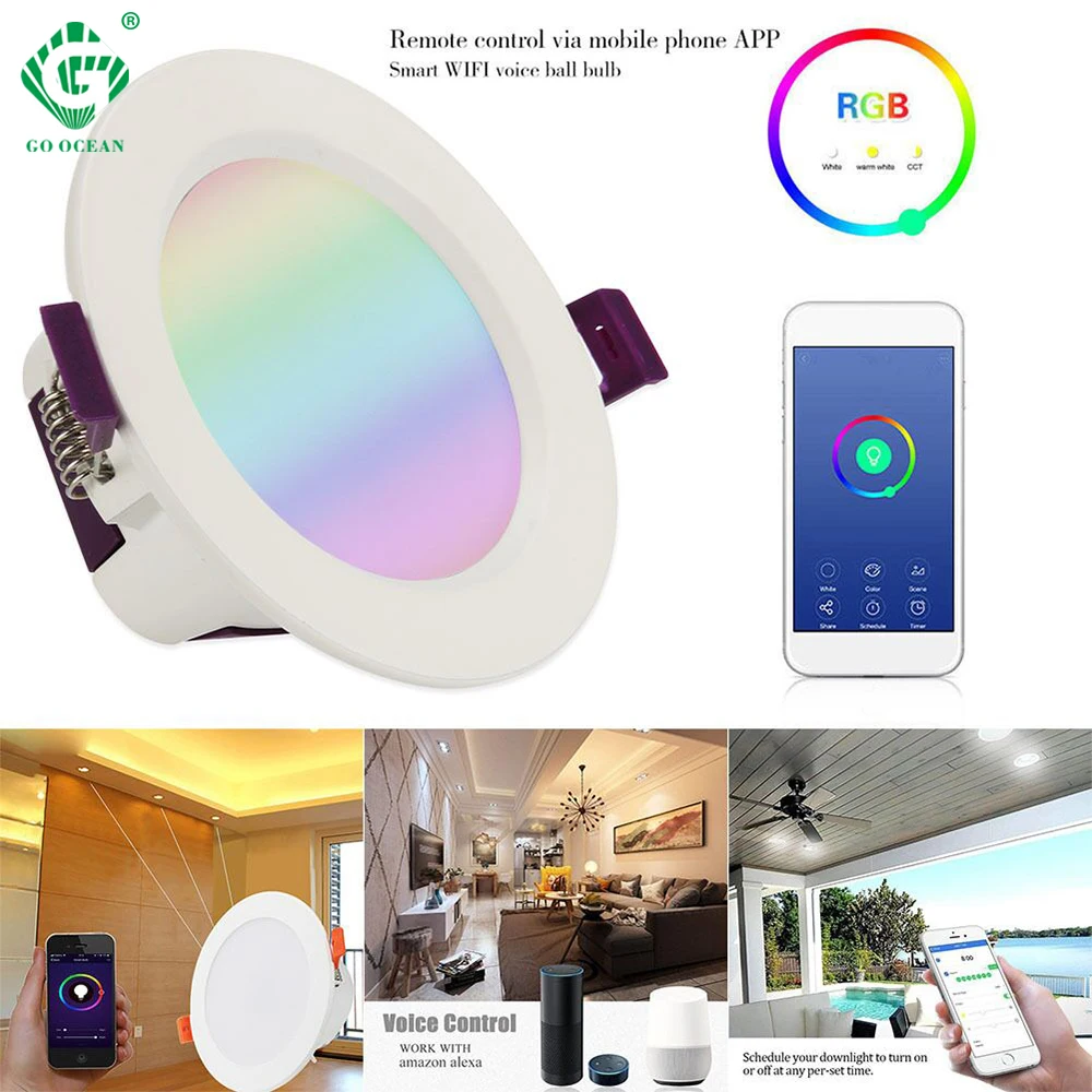 

Smart Remote Control LED Ceiling Downlight Down Lights Recessed Intelligent Sensor With Amazon Alexa Control Color Adjustable