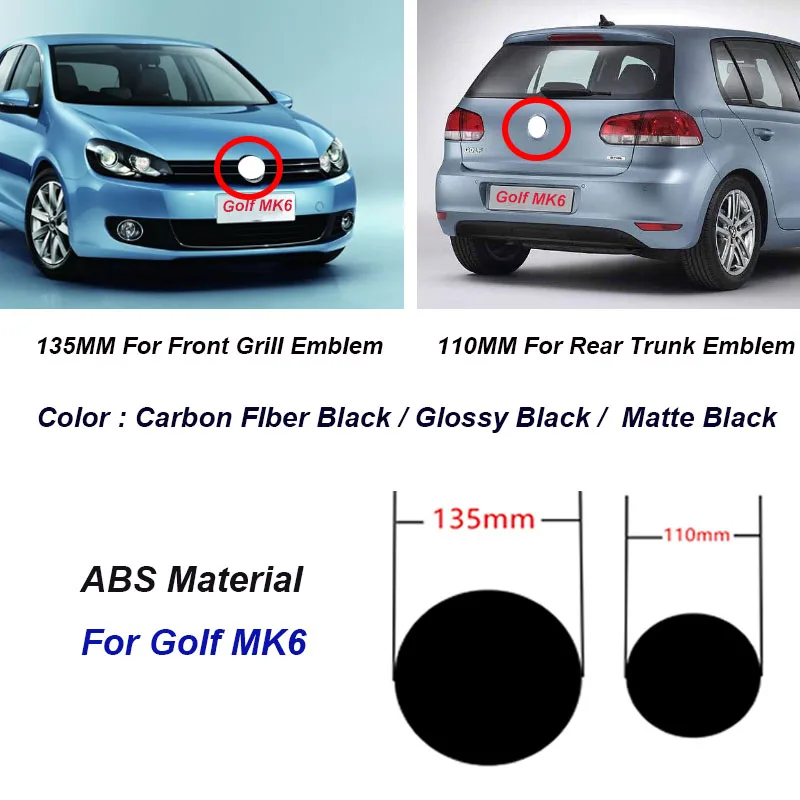 

2Pcs 135mm 110mm ABS Car Front Grill Badge Rear Trunk Emblem Logo for Golf MK6
