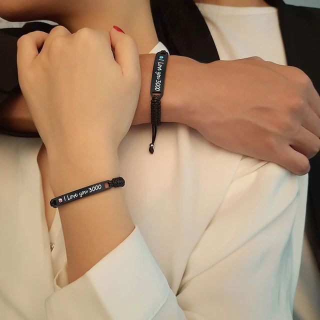 personalizadas grabadas parejas de hombre y brazalete con barra identificación de acero inoxidable, trenzada, hecha a mano, regalos para amantes y amigos _ - AliExpress Mobile