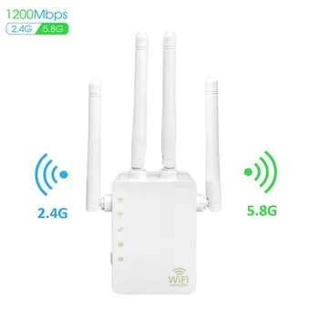 

1200Mbps Dual Band AC Wireless 2.4G / 5G Wifi Repeater 4 High Antennas Bridge Router Signal Amplifier Wired Access Point