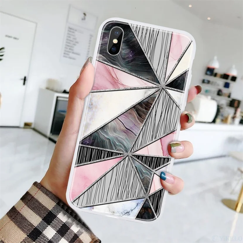 Чехол для телефона для samsung Galaxy S8 S9 S10 Note10 S10E J3 J5 J7 J4 J6 J8 плюс арт в виде геометрических фигур Мрамор мягкая термополиуретановая накладка на заднюю панель