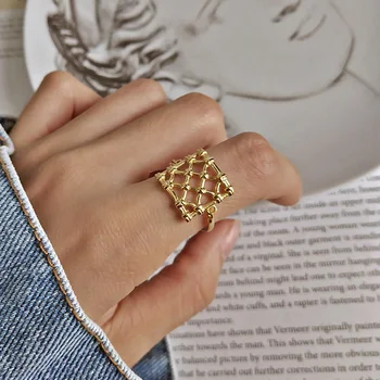 

925 Silver Square Woven Mesh Rings Jewelry Minimalism Charm Anel Bohemia Jewelry Vintage Boho Bague Femme Anelli Ring for Women