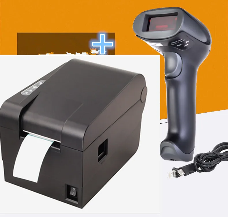 1D проводной сканер штрих-кодов+ бирка для одежды 58 мм термопринтер штрих-кодов принтер наклеек qr-код не сушильный принтер этикеток