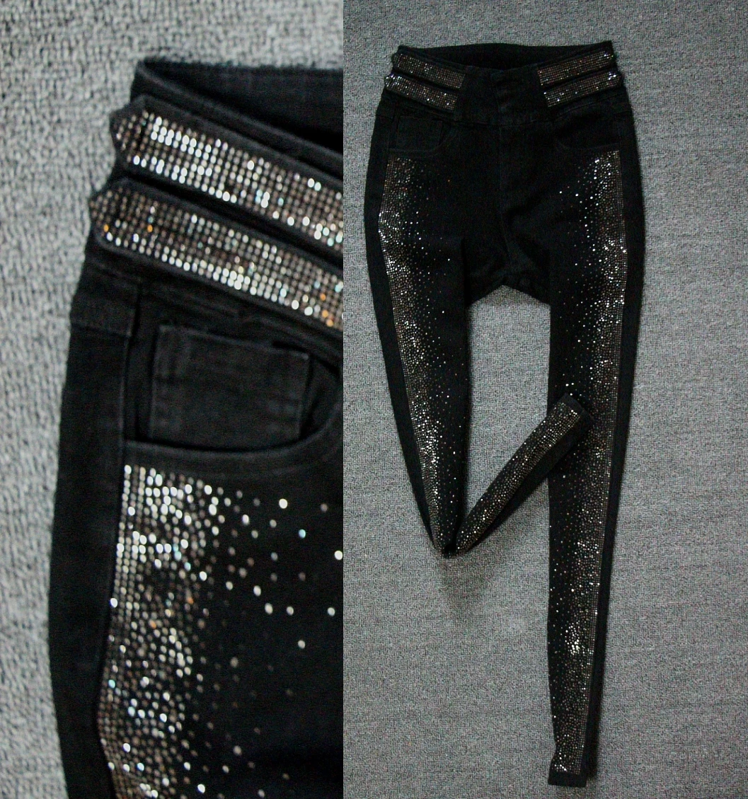 women-fashion-spring-autumn-high-waisted-rhinestone-girdle-gradient-skinny-jeans-women-gray-black-stretch-pencil-jeans