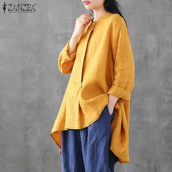

2020 ZANZEA Women's Asymmetrical Blouse Kaftan Spring Shirts Long Sleeve Tops Female Button Blusas Plus Size Casual Tunic 5XL