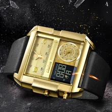 Oulm Reloj de pulsera multifuncional para hombre, cronógrafo Digital de alta calidad, resistente al agua, informal, con espejo Hardlex, 24 horas