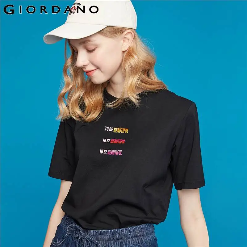 Giordano женская футболка с коротким рукавом и надписью | Женская одежда