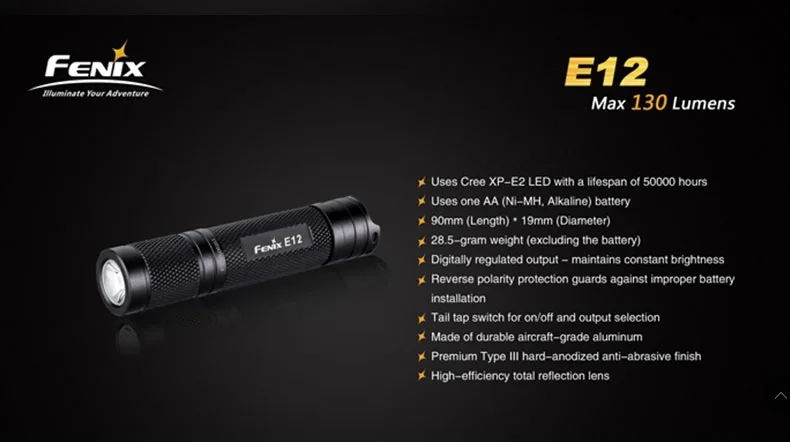 Fenix E12 Cree XP-E2 130 Lumen 2-Mode светодиодный Водонепроницаемый EDC светодиодный ручной фонарик карманный брелок-открывалка брелок на открытом воздухе фонарь черного цвета