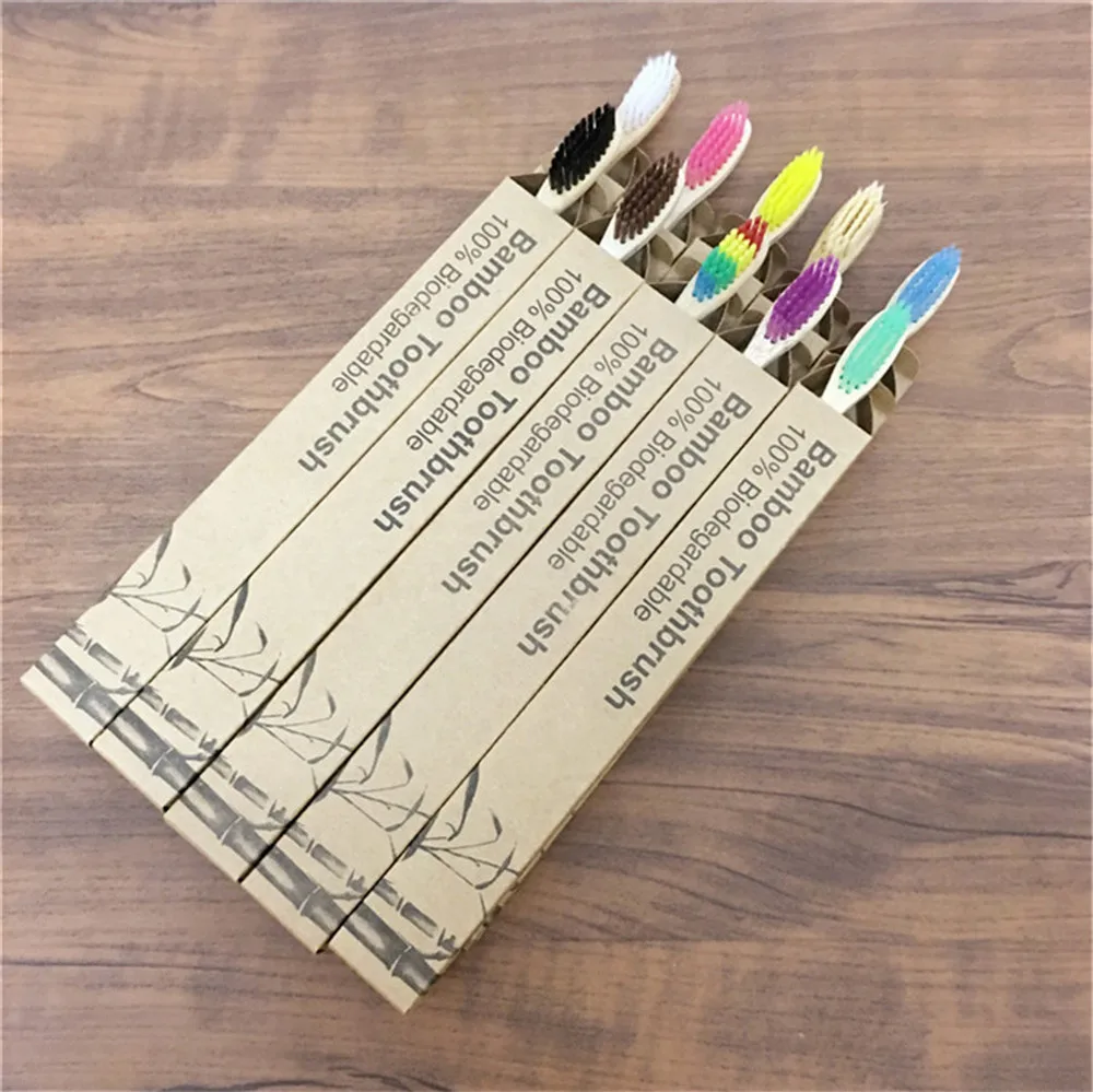 10pcs Toothbrush Bamboo-Handle Biodegradable Rainbow Eco-Friendly Soft-Fibre Solid