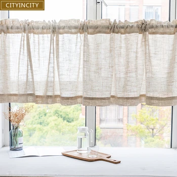 

CIC Customized Linen Curtain for kitchen half Transparent Sheer Home Decor Tulle Short door Curtains for bar bedroom