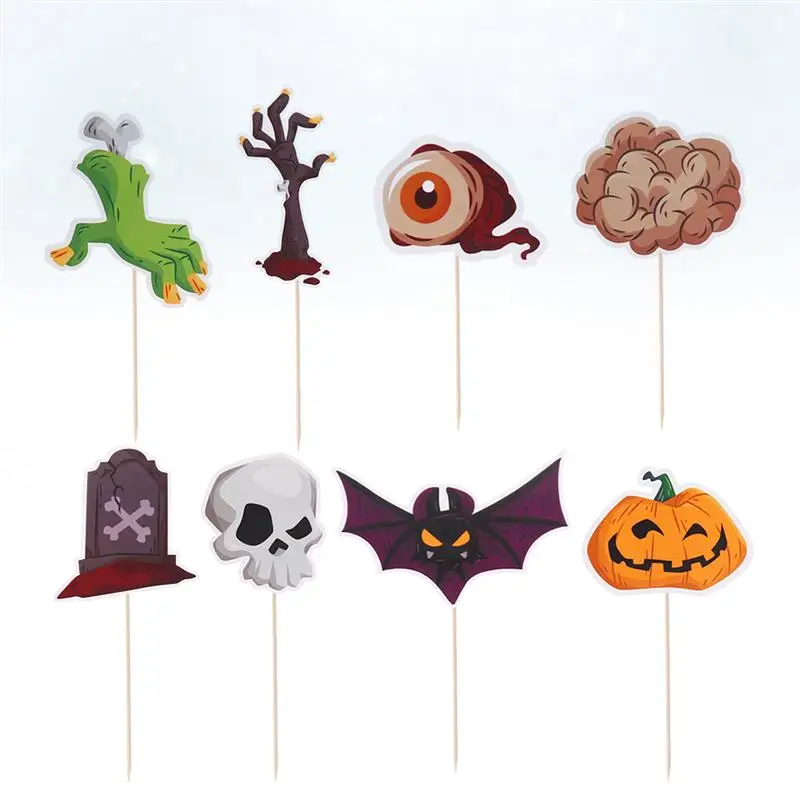 96pcs Cake Decorations Pumpkin Halloween Safe Creative Paper Party Supplies Cupcake Toppers
