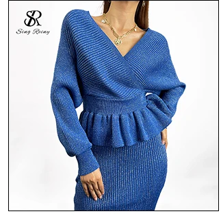 SINGRAIN Women Autumn Knitted Dress V Neck Sexy Slim Elastic Oversized Basic Bodycon Long Dress Winter knit Warm Sweater Dresses mother of the bride dresses