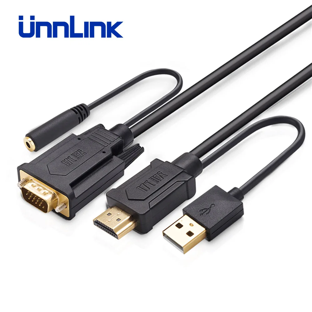 Кабель адаптер Unnlink HD MI на VGA FHD 1080P @ 60H с аудиокабелем 3 5 мм для компьютера
