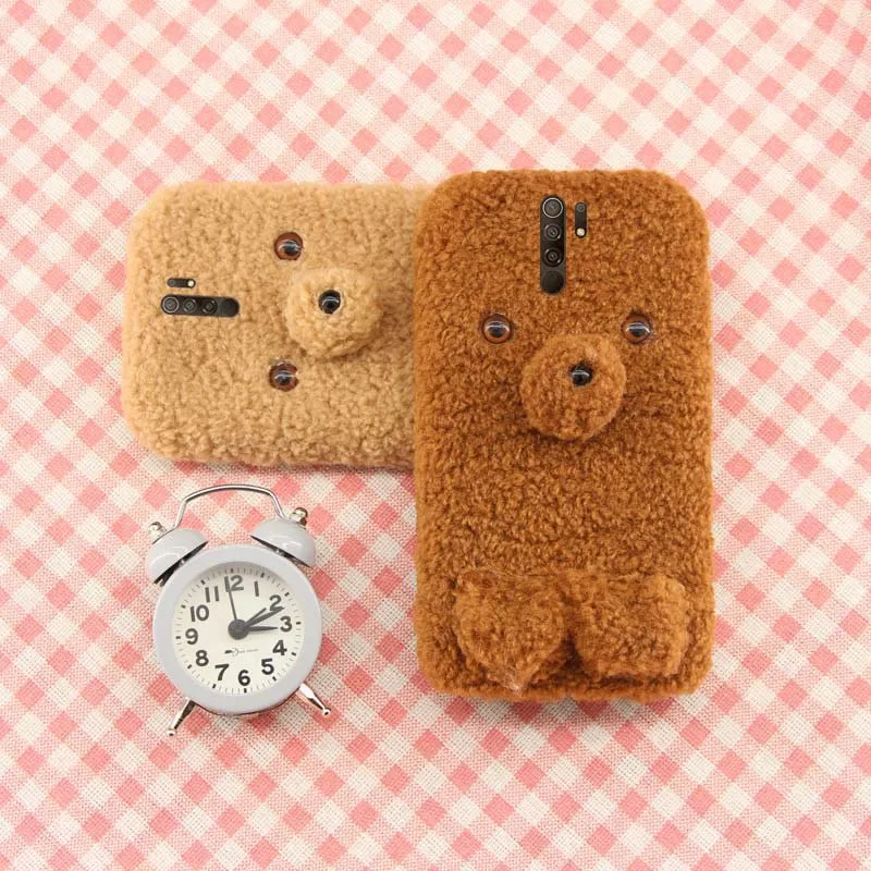 

Xiaomi Redmi 9 Case Fashion Cute Warm Furry Plush Teddy Bear Phone Case For Redmi 9 High Quality Silicone Protection Back Cover