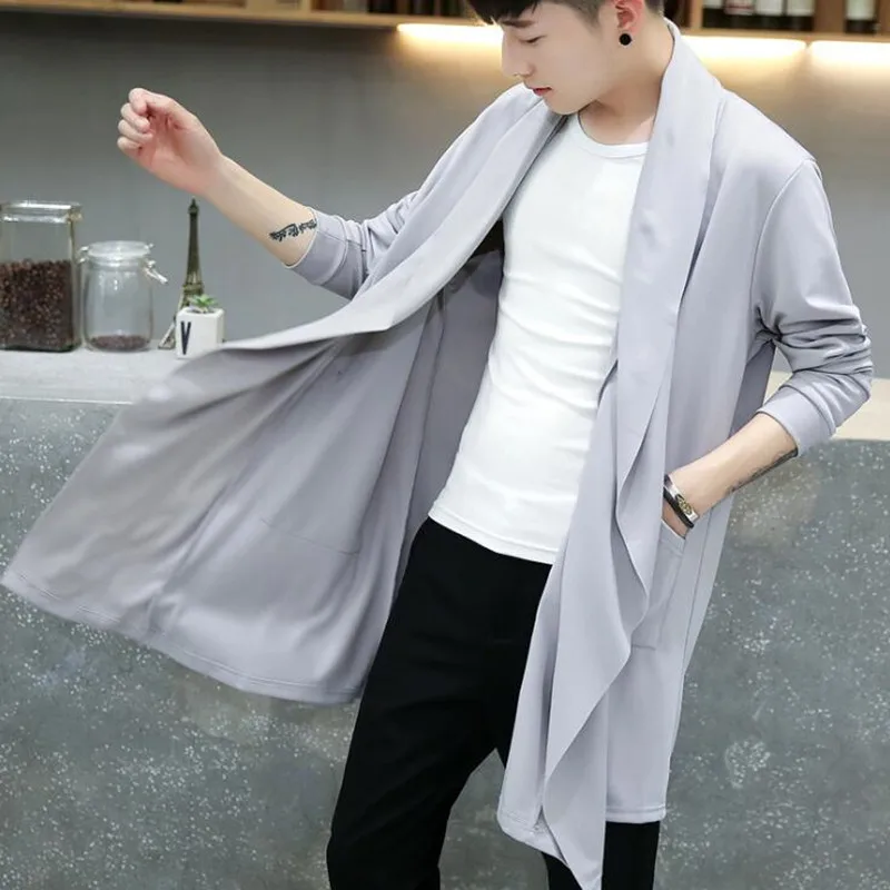 Spring autumn Korean style vintage long trench coat man gothic hooded cloak punk hip hop casual jacket cape homme
