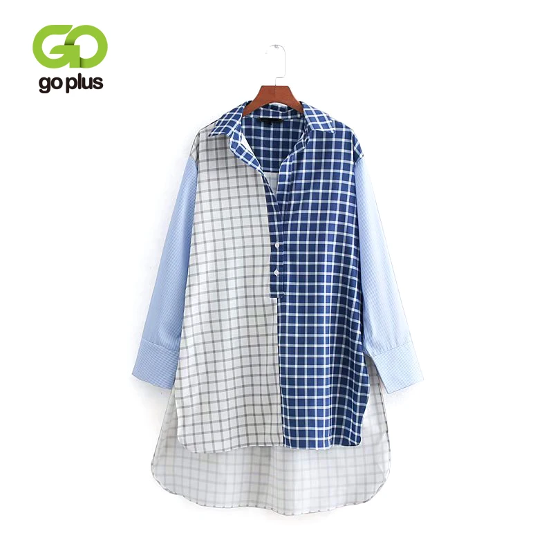 

GOPLUS Spring Plaid Women Blouses Long Sleeve Turn Down Collar Checkered Shirts Oversize Loose Ladies Tops And Blouses C7406