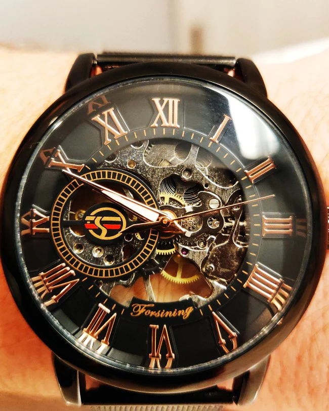 Forsining логотип дизайн полые гравировка черный золотой чехол кожаный Скелет механические часы для мужчин роскошный бренд Heren Horloge
