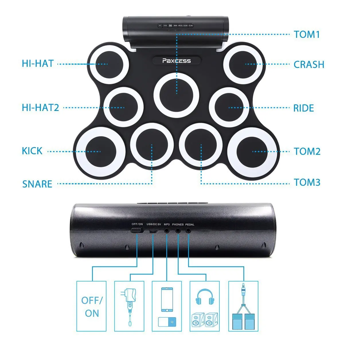 

9-Pad Foldable Electronic Drum Set Hand Roll Electronic Drum Kit Instrument