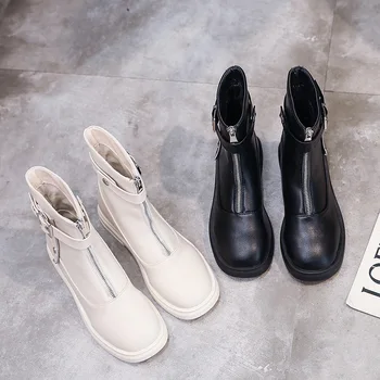 

2019 autumn new Martin boots women Fashion simple solid color zipper decorative punk style comfortable casual boots