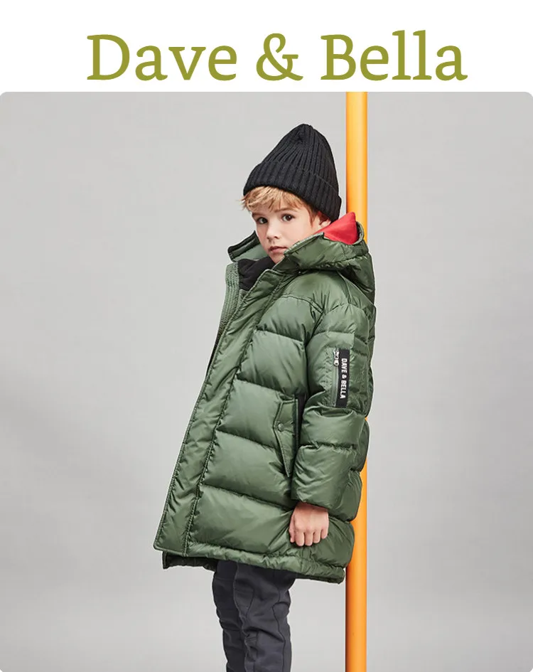 DBK11267 dave bella kids boy down jacket children 90% white duck down outerwear fashion solid hooded zipper coat