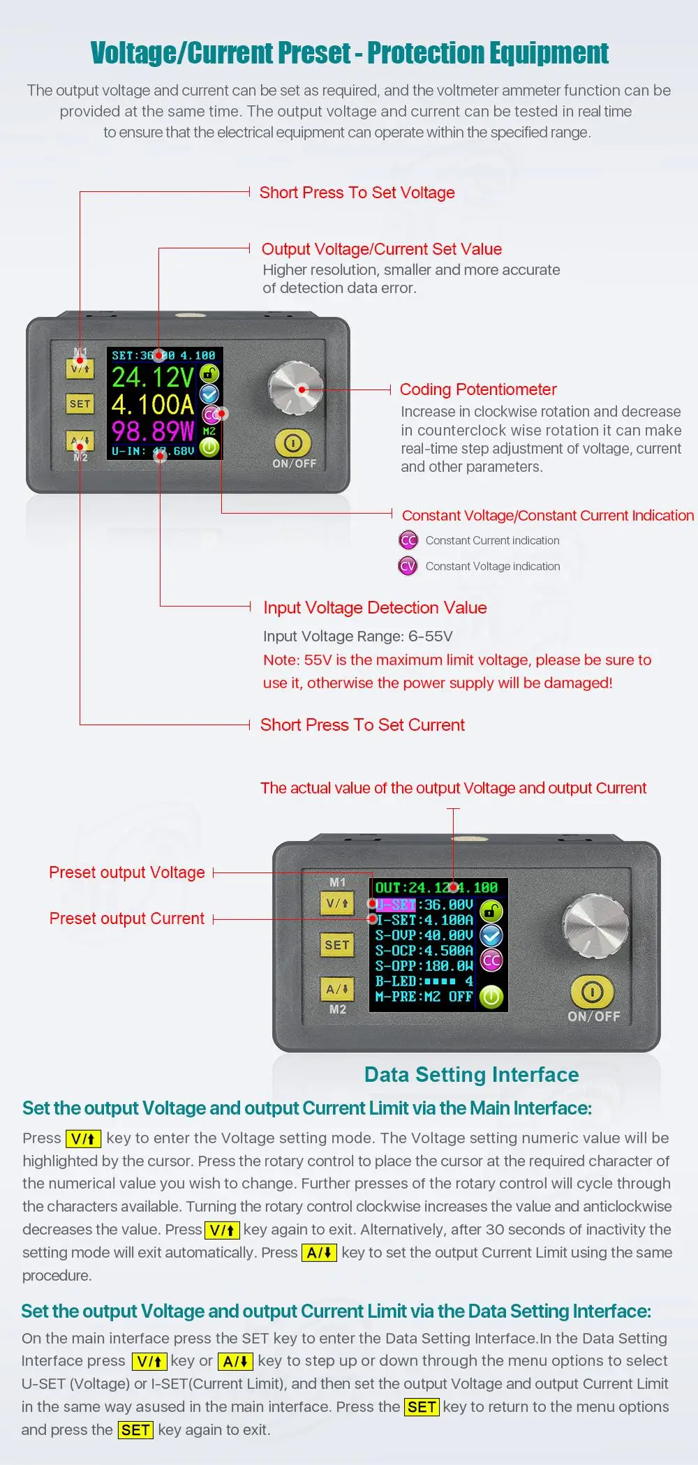 DPS5005 постоянная связь DC-DC напряжение тока понижающий модуль питания Преобразователь напряжения вольтметр 50 в 5A