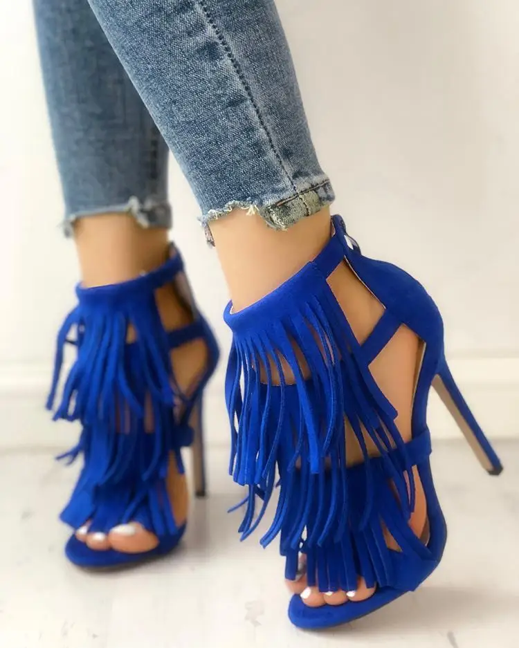 Fashion solid tassel high heel sandals Clearance