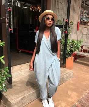 

2019 Jumpsuit European and American explosive fashion women's women's loose V-neck, one-piece