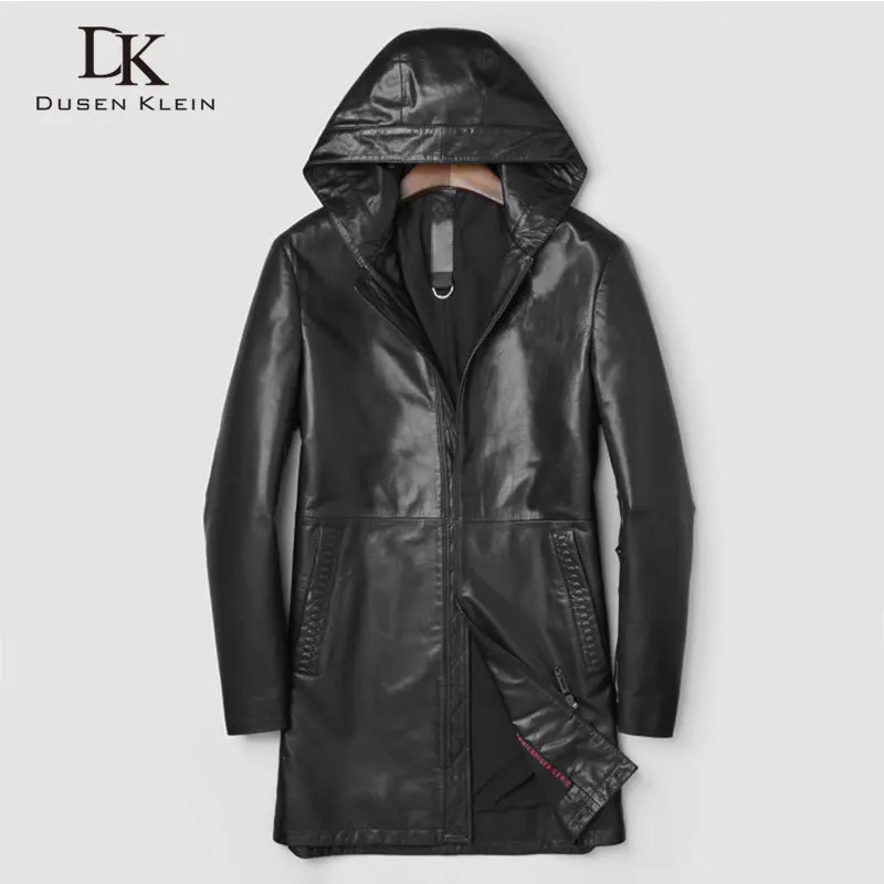 

Men's Genuine Leather Jackets and Coats Sheepskin hooded Outerwear Long New Autumn Designer Brand Jacket for man J0