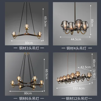 

Light luxury copper chandelier post modern living room dining room study bedroom simple Nordic style villa model room lighting