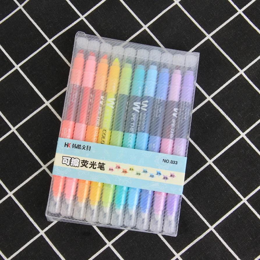 

TOPSTHINK 10pcs/lot simple fashion highlighter creative erasable colorful pen school&office marker color pen
