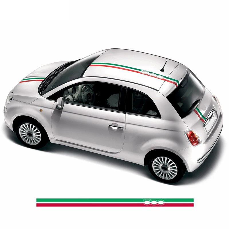 

Виниловая наклейка на крышу и багажник Fiat 500, зеленая, белая, красная, с итальянским флагом