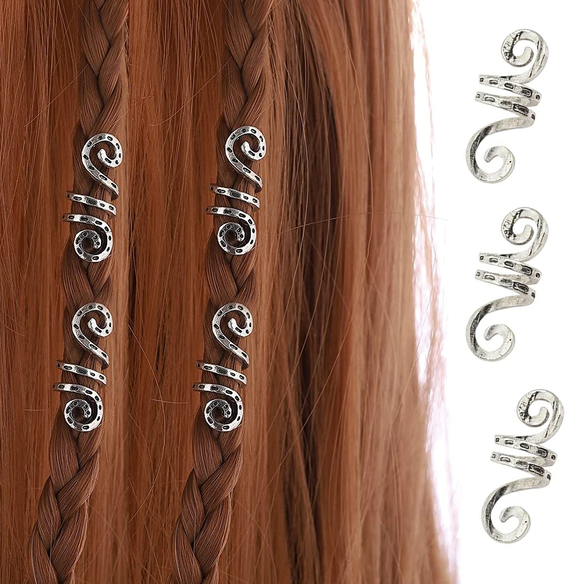 5Pcs Golden Silver Viking Spiral Charms Hair tubes Braid Dread Dreadlock Beads Clips Cuffs Rings Jewelry Hair Accessories woman 5