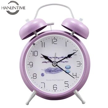 

Creative Metal Round Kids Alarm Clock Quartz Mute Table Desk Clock Snooze Night Light Desktop Clock Bedroom Bedside Desk Watch