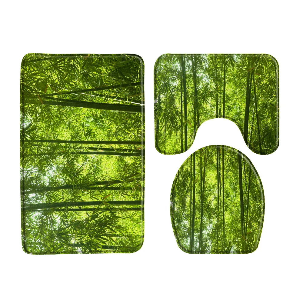 

Green Bamboo Forest Landscape Bath Mats 3-Piece Set Natural Scenery Door Mat Floor Mat Bathroom Rug Carpet Bathroom Products