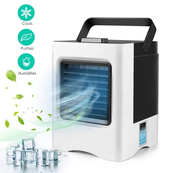 

Mini Personal Air Cooler Humidifier Portable USB Cooling Fan Air Evaporative Cooler Air Conditioner Table Fan w/Ice Water Tank