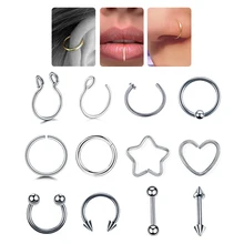 Пирсинг, 1 шт., новинка, хирургическая сталь, сегмент, Поддельные кольца для носа, ухо, Tragus Cartliage, губы, язык, ногти, серьги, перегородка, панк, украшения для тела