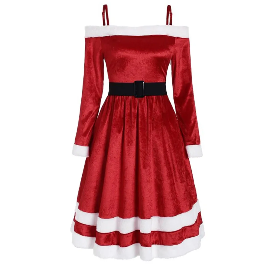 Vestidos sukienki, сексуальное женское платье, с открытыми плечами, с меховой отделкой, с поясом, украшенное бархатным рождественским платьем, ropa mujer robe