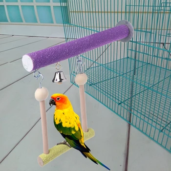 

Parrot Bird Perch Swing Toys Bell Stand Holder Natural Wood Puzzle Grinding Chew LX9C