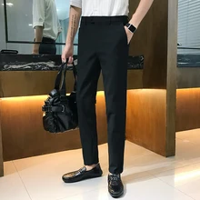 Мужские повседневные брюки осень и зима новые повседневные тонкие девять точек сплошной цвет повседневные брюки Молодежная трендовая мужская одежда