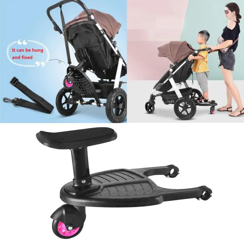 Comfortable Wheeled Board Stroller Ride On Board Kids Toddler Buggy Pushchair Adaptor Standing Plate for Age 3-7 Child